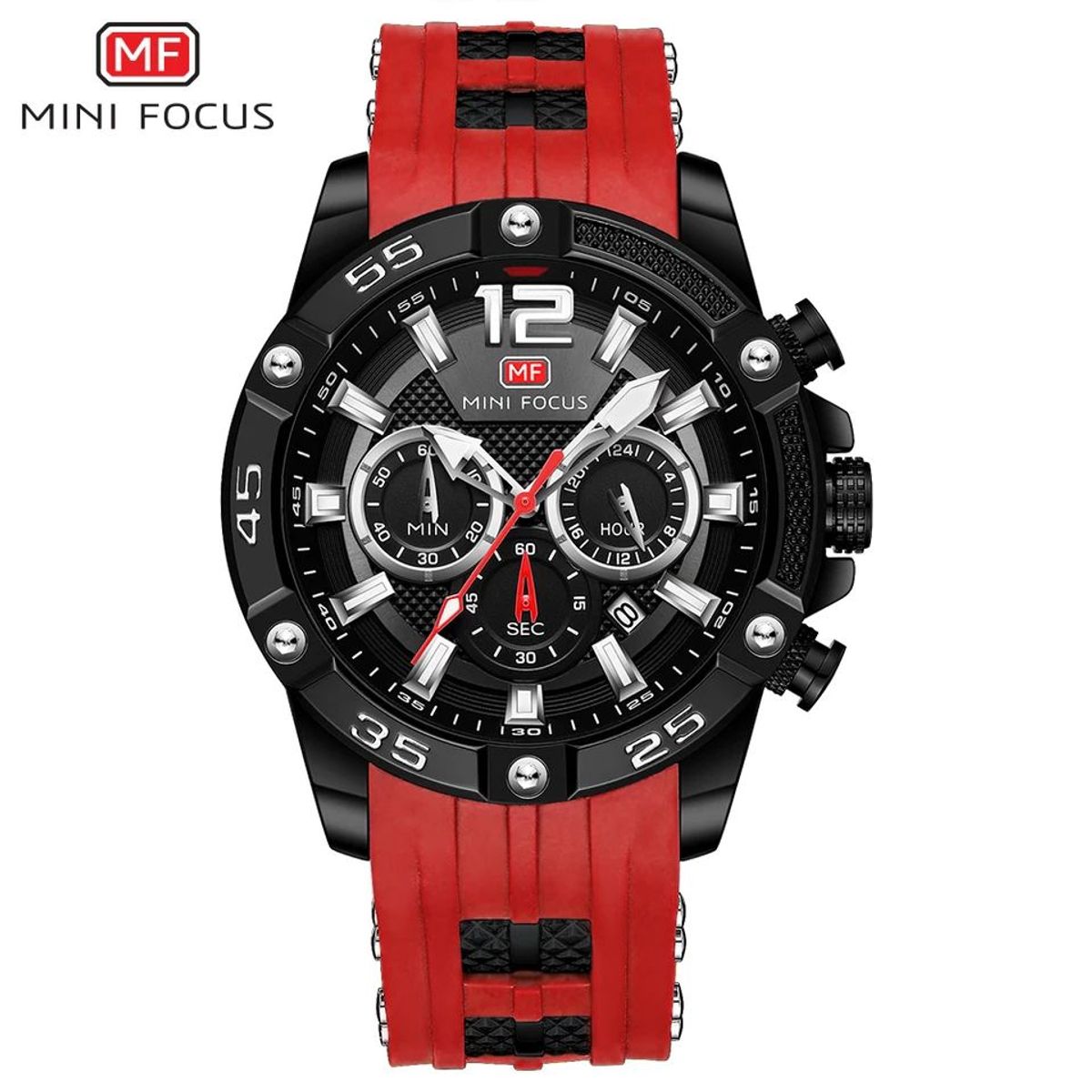 MINI FOCUS - Reloj Mini Focus Acero Negro y Silicona Roja MIN-4