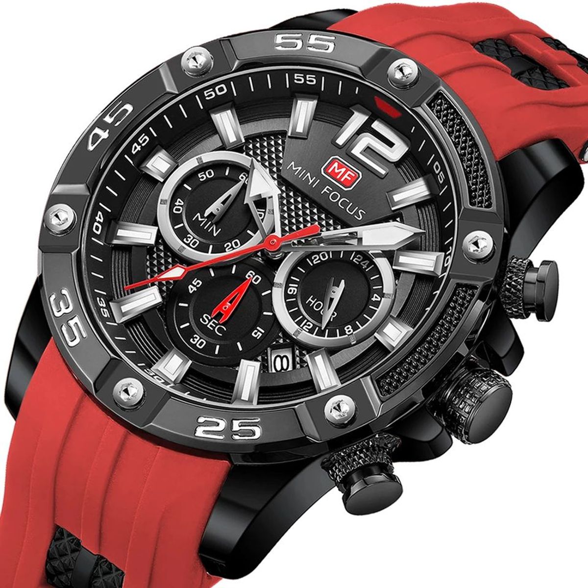 MINI FOCUS - Reloj Mini Focus Acero Negro y Silicona Roja MIN-4