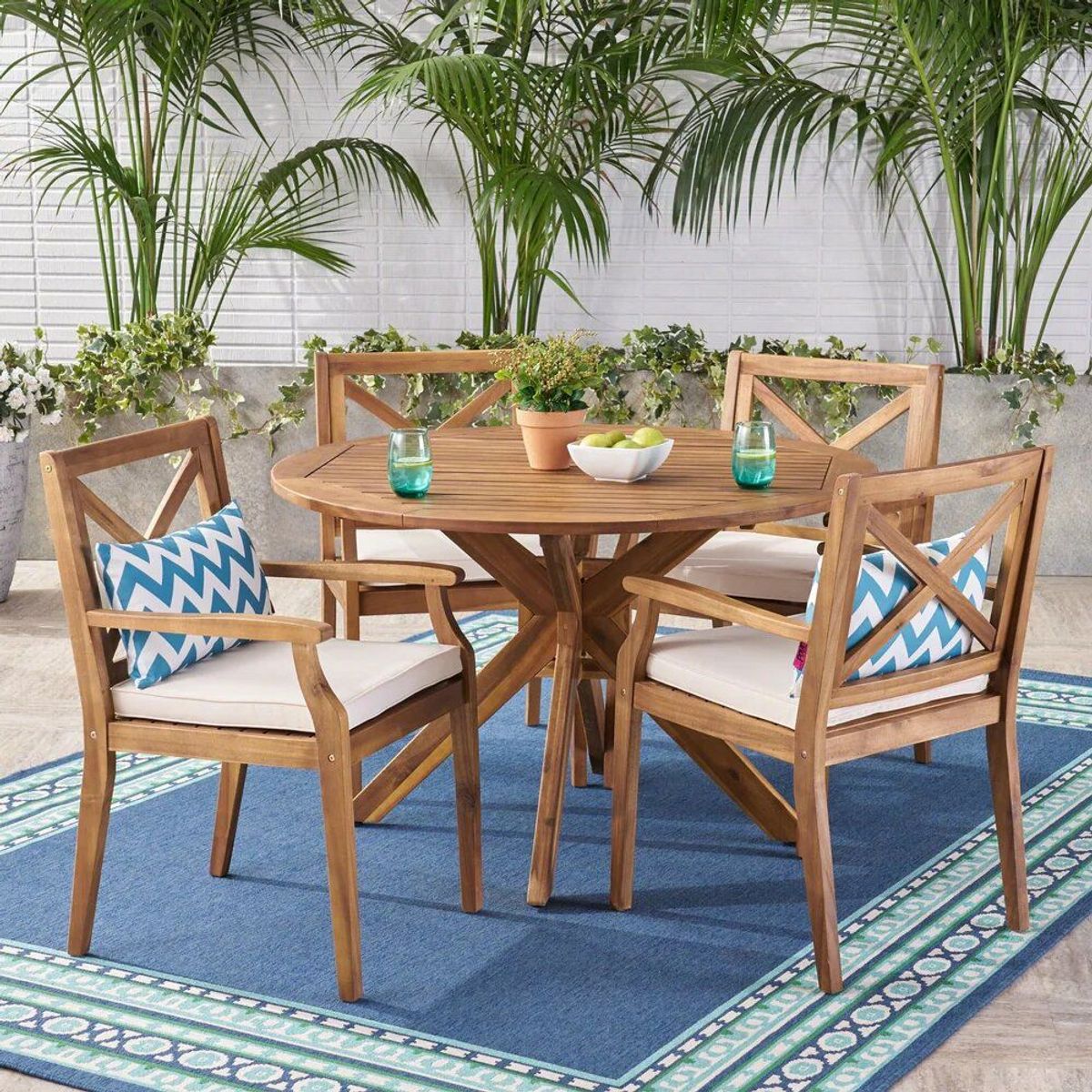 HOME PREMIUM - Juego de Comedor Terraza 4 Sillas Mabel Crema