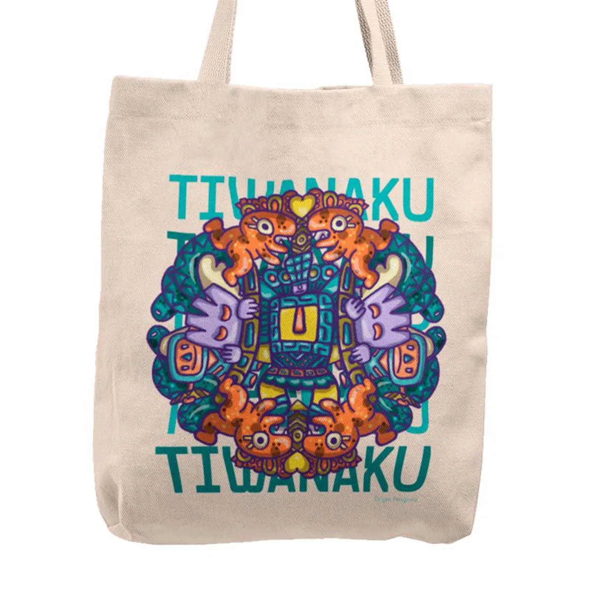 KUSTOMIT - Bolso Tela Tote Bag Cartera Playa - Chamanes Tiwanaku