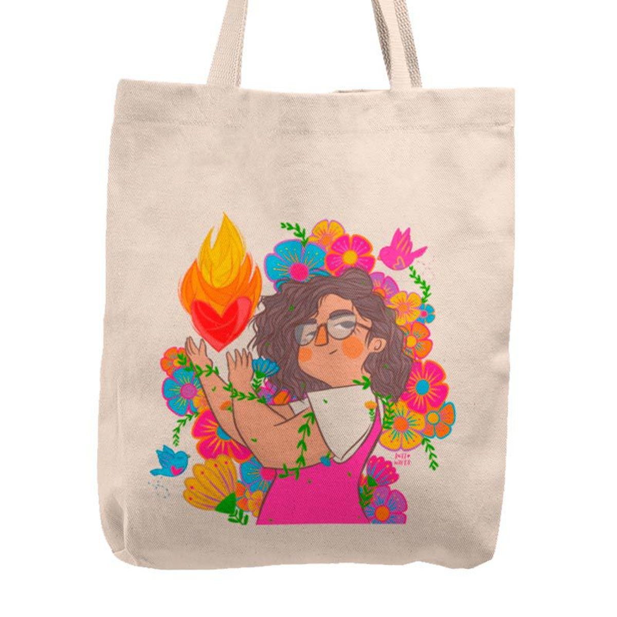 KUSTOMIT - Bolso Tela Tote Bag Cartera Playa - Corazón de fuego