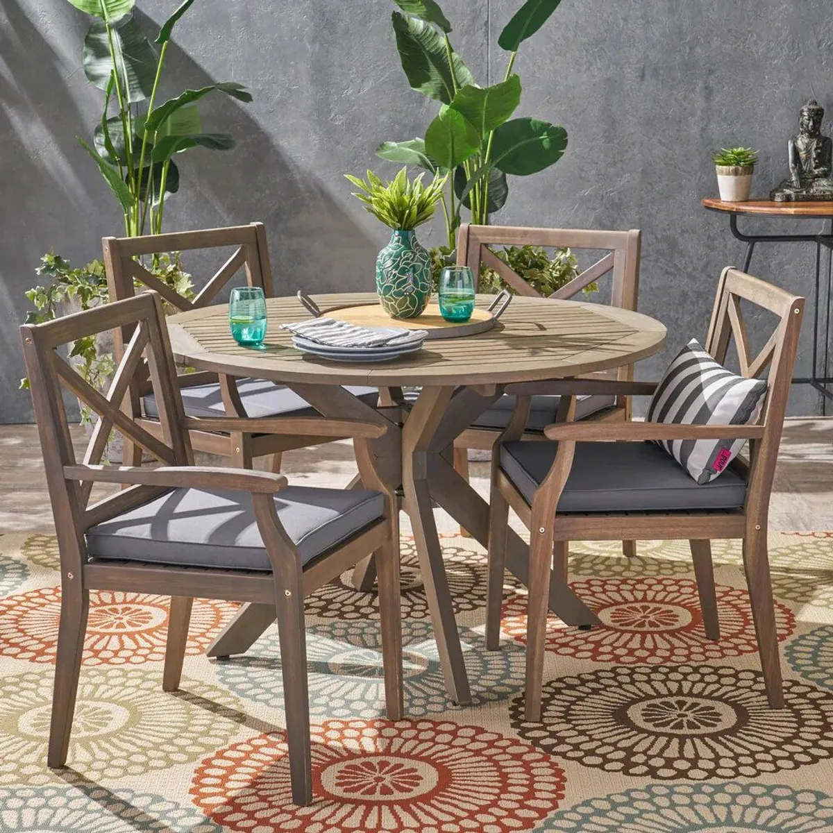 HOME PREMIUM - Juego de Comedor Terraza 4 Sillas Mabel Gris
