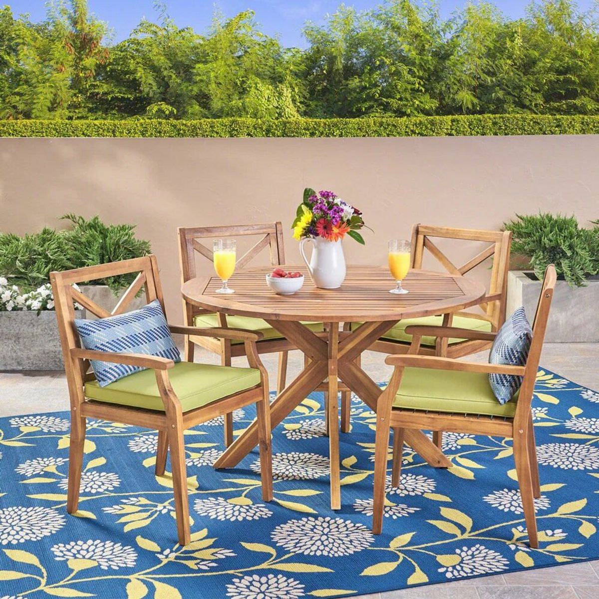 HOME PREMIUM - Juego de Comedor Terraza 4 Sillas Mabel Verde