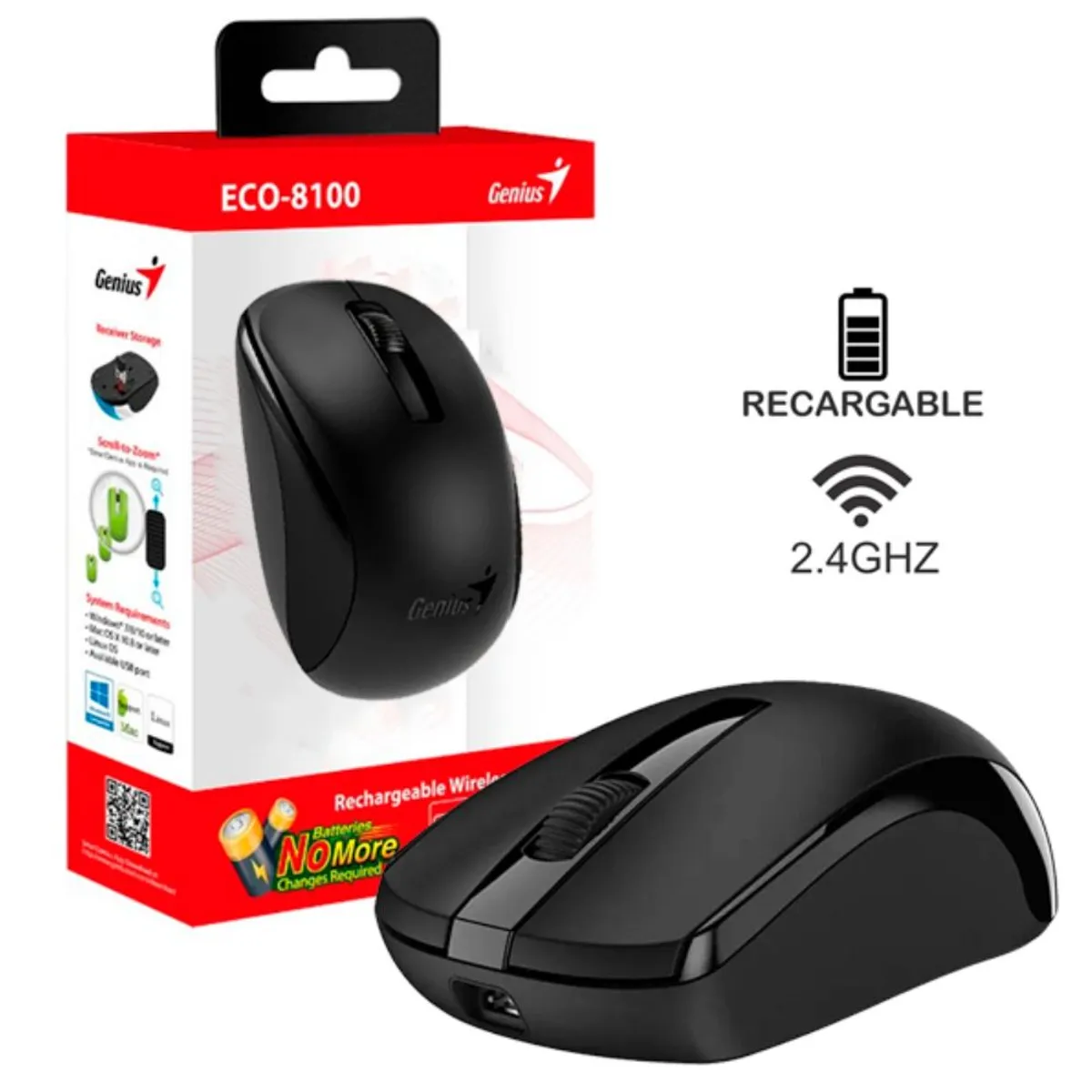 GENIUS - MOUSE GENIUS INALAMBRICO CON BATERIA RECARGABLE ECO-8100