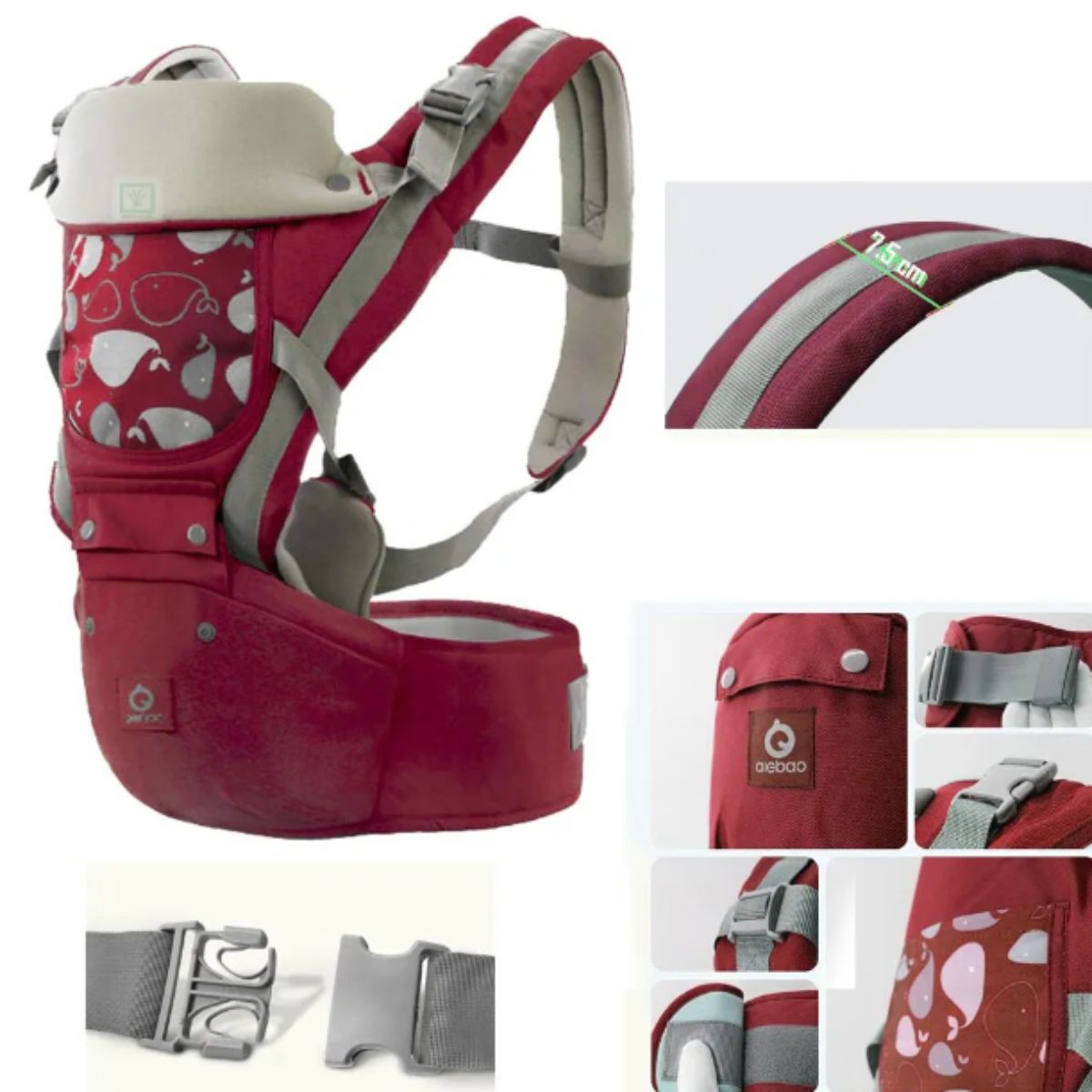 GENERICO - Canguro para Bebé Ergonómico Ballena 3 en 1 Rojo