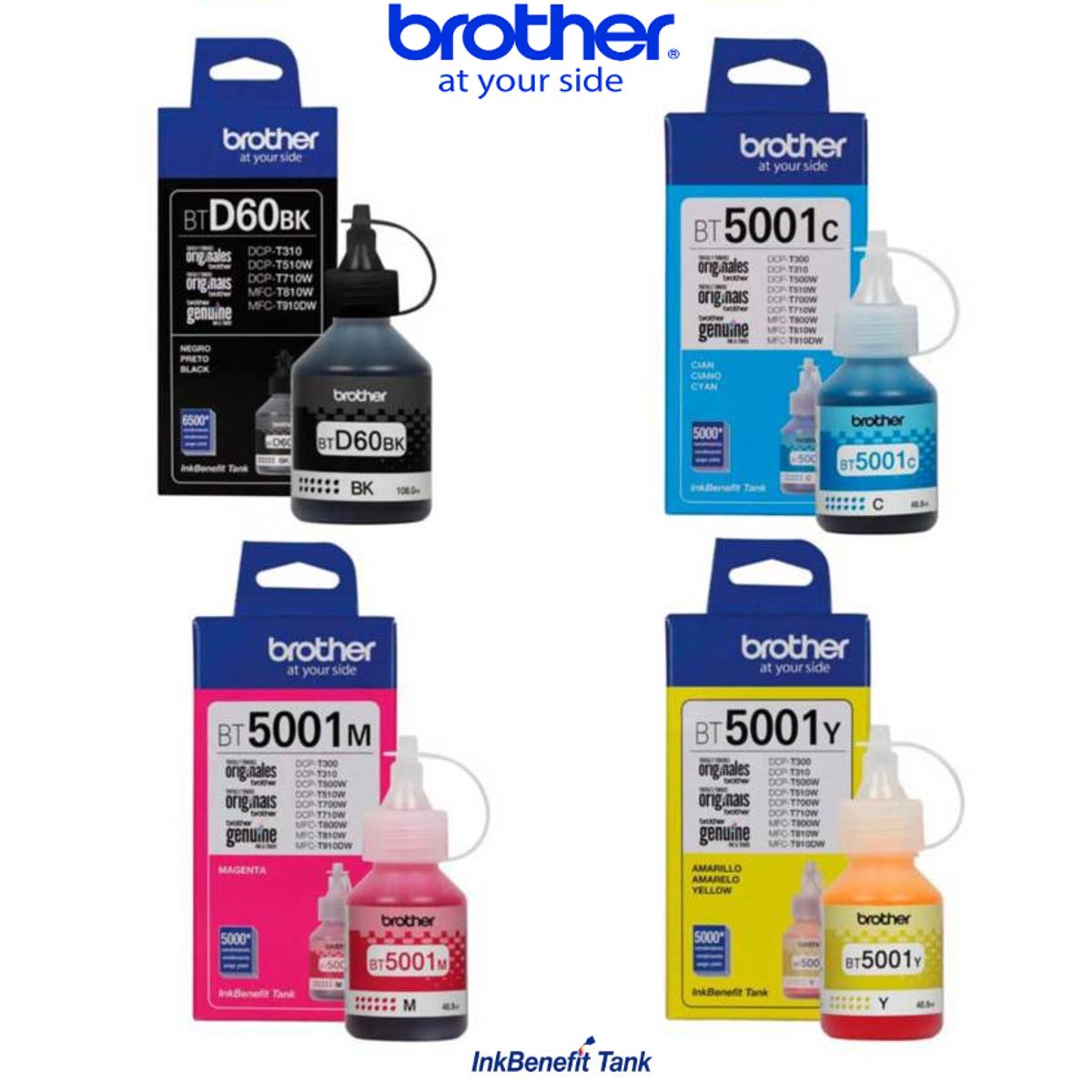 BROTHER INTERNATIONAL - Tinta Brother BT5001 - BTD60 Pack x4 Colores CMYBK