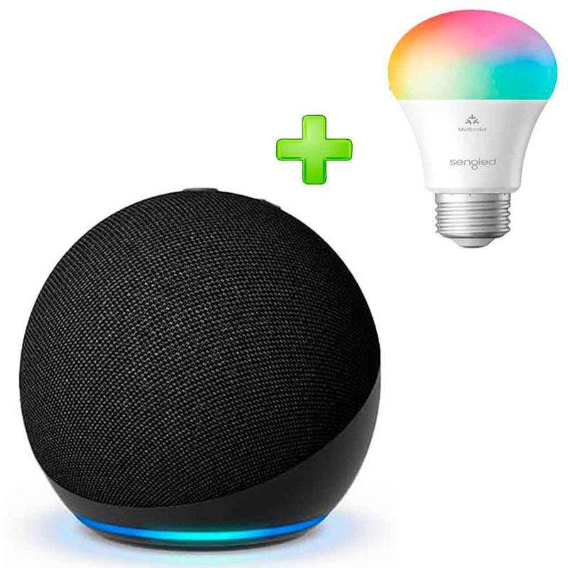 AMAZON - Pack Echo Dot 5ta Gen Parlante Alexa Negro + Foco Led Sengled 60W 1-PK