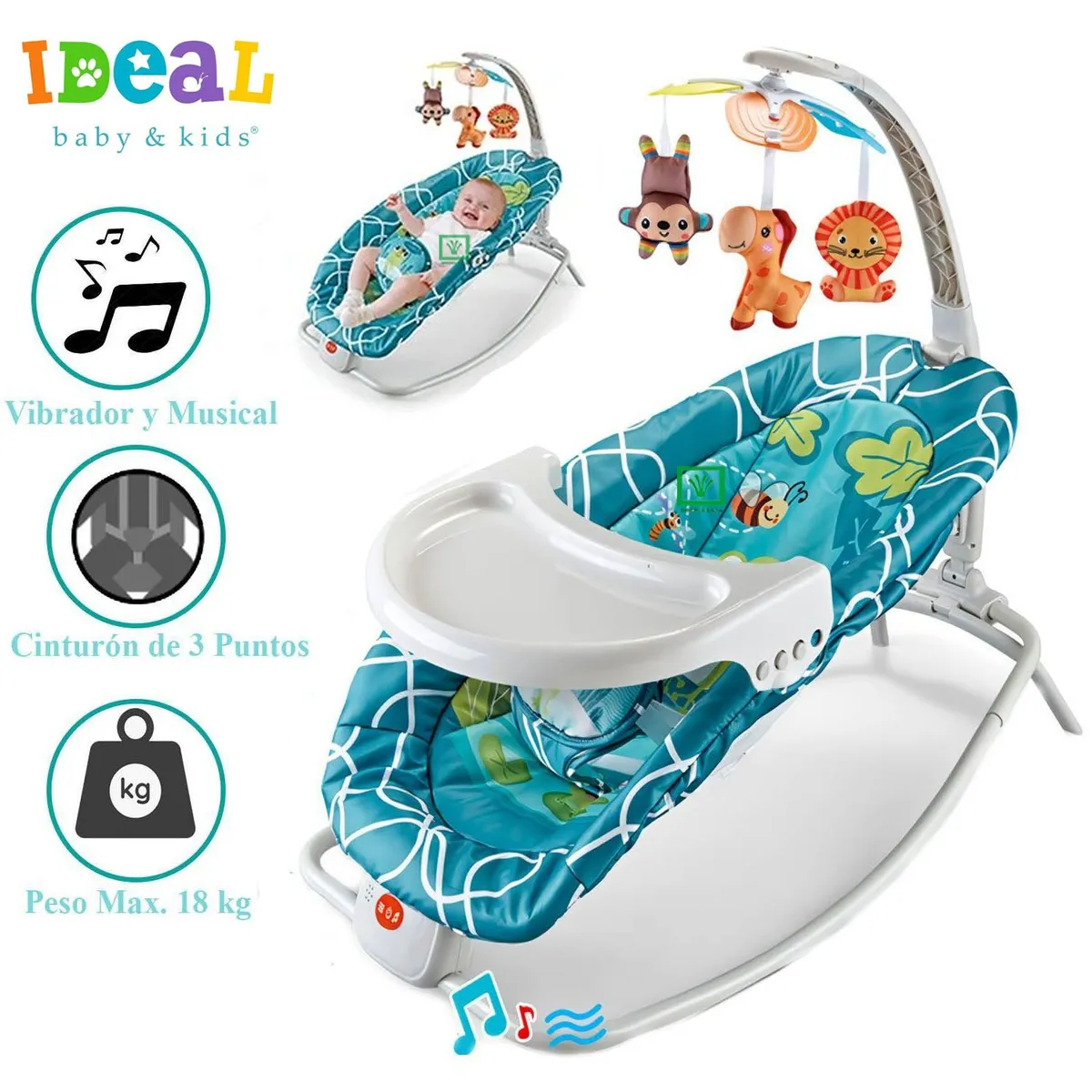 IDEAL - Silla Mecedora Ideal Musical con Vibrador Ocean Celeste