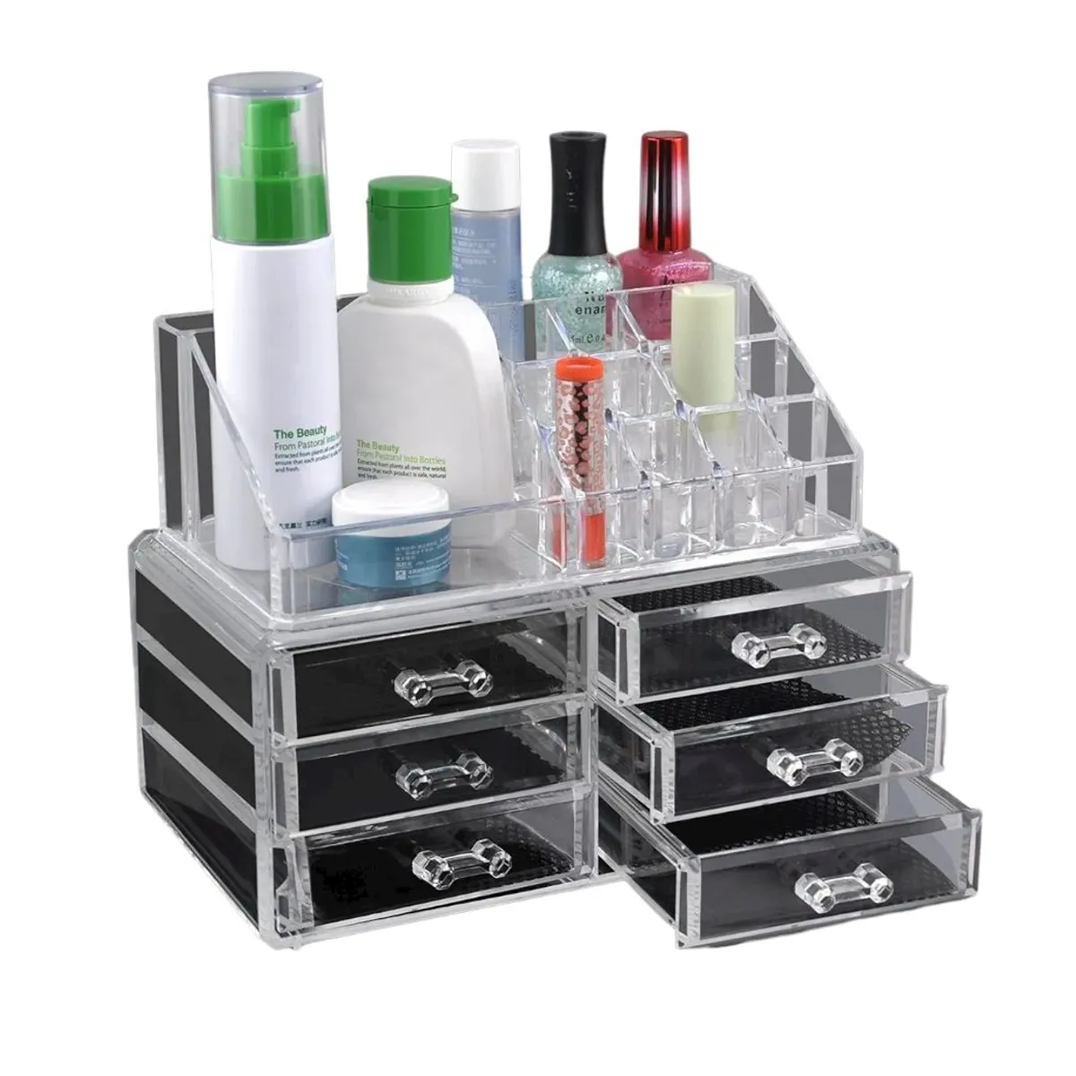 GENERICO - Organizador acrilico de maquillaje / Acrílico 2 niveles con cajones