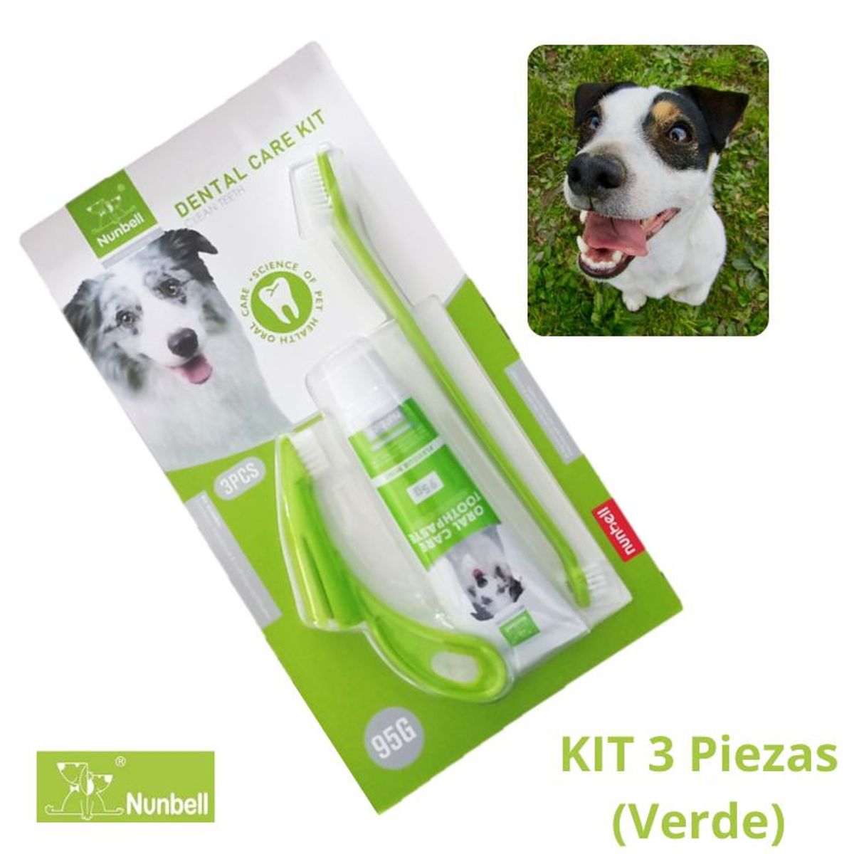 GENERICO - KIT CEPILLO DE DIENTES+PASTA DENTAL PERROS Y MASCOTAS VERDE