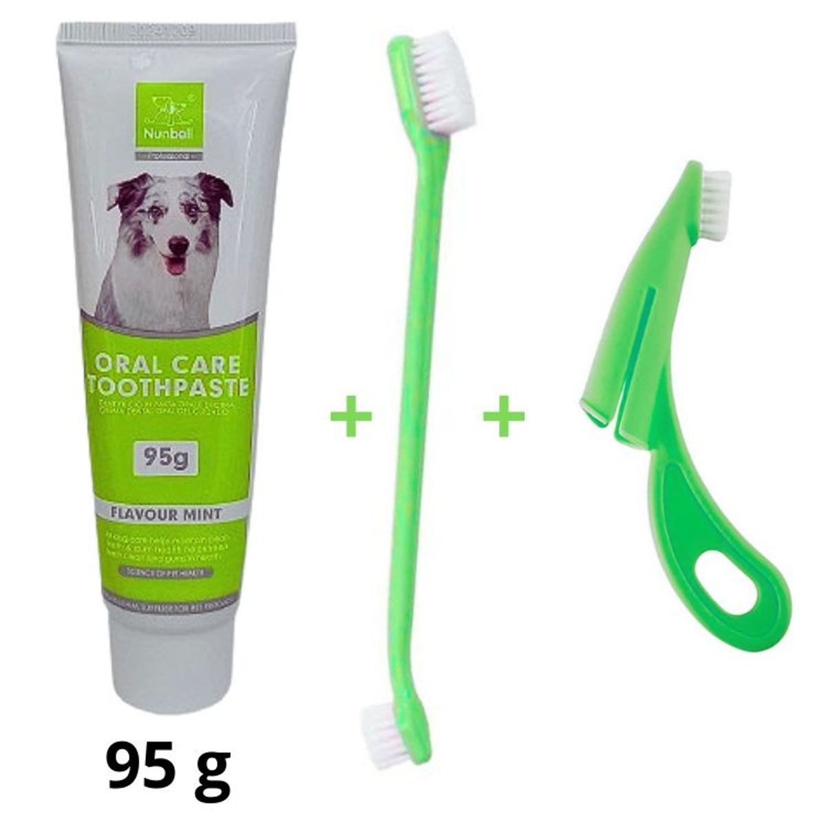GENERICO - KIT CEPILLO DE DIENTES+PASTA DENTAL PERROS Y MASCOTAS VERDE