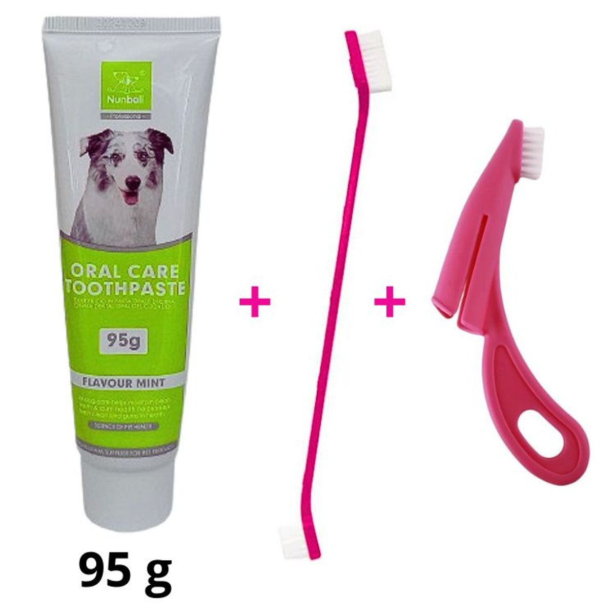 GENERICO - KIT CEPILLO DE DIENTES+PASTA DENTAL PERROS Y MASCOTAS FUCSIA