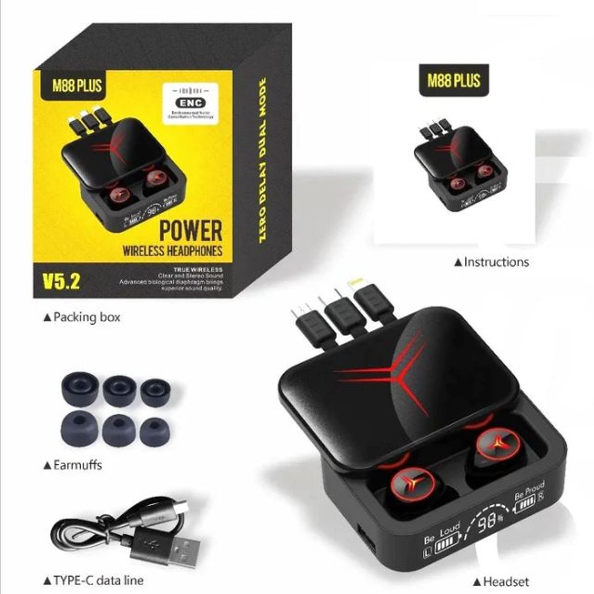 GENERICO - AURICULARES INALÁMBRICOS POTENCIADOS M88 PLUS