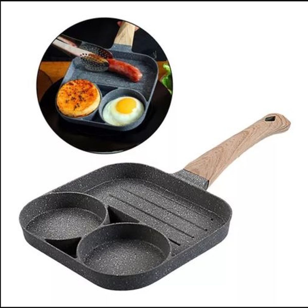 GENERICO - Sartén de Aluminio Antiadherente de 3 compartimentos eco - Friendly