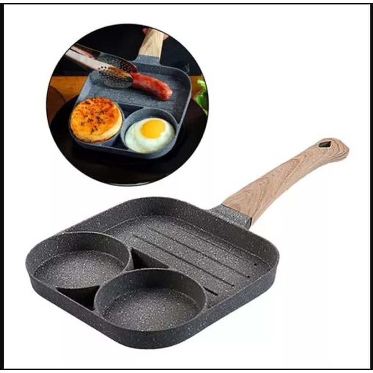 GENERICO - Sartén de Aluminio Antiadherente de 3 compartimentos eco - Friendly