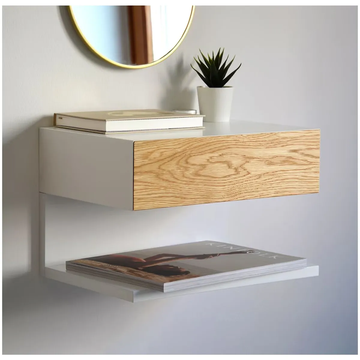 VENTITAS HOME - Velador Flotante Kendoll Ventitas Home Blanco y Rovere