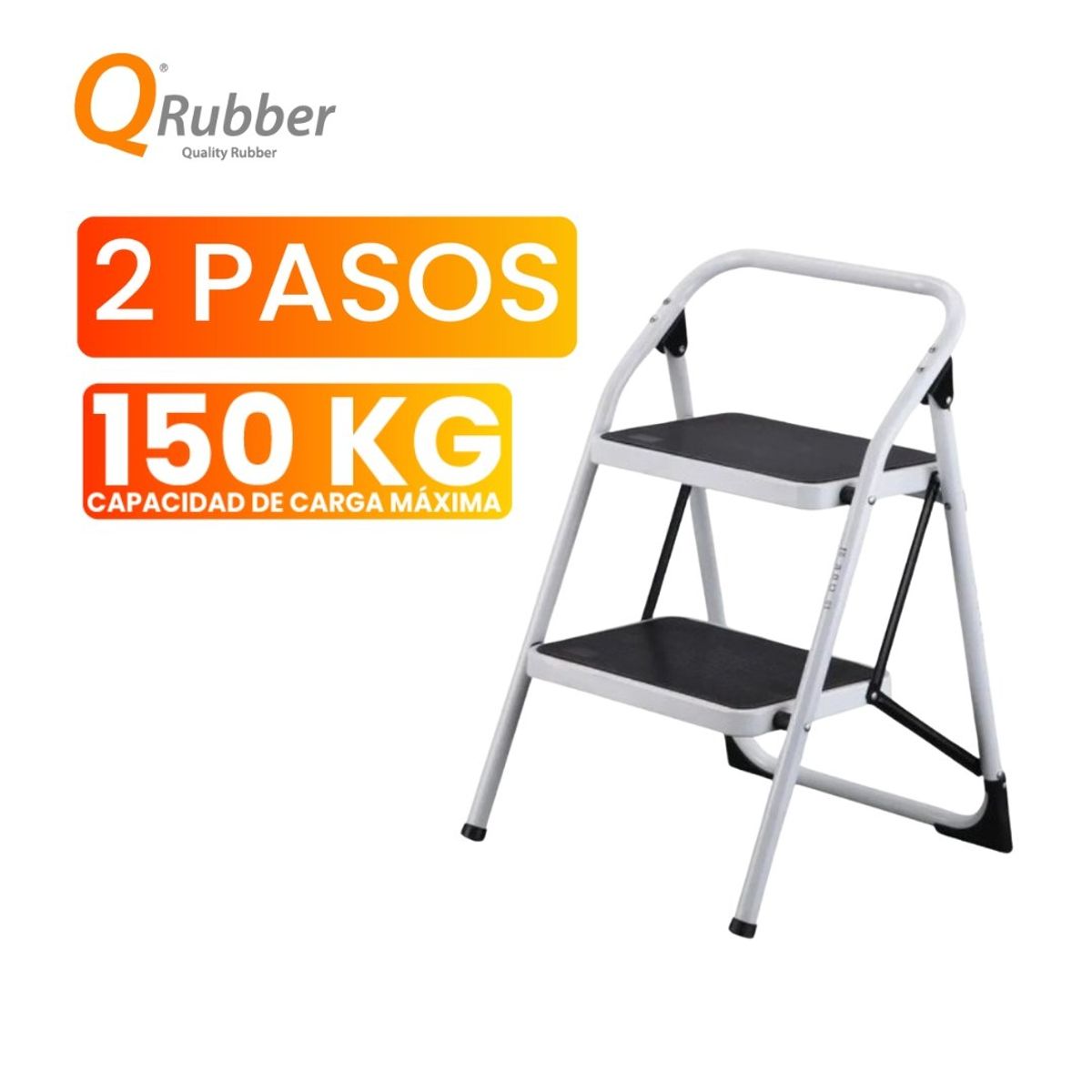 QRUBBER - Escalera plegable de acero 2 peldaños - QRubber