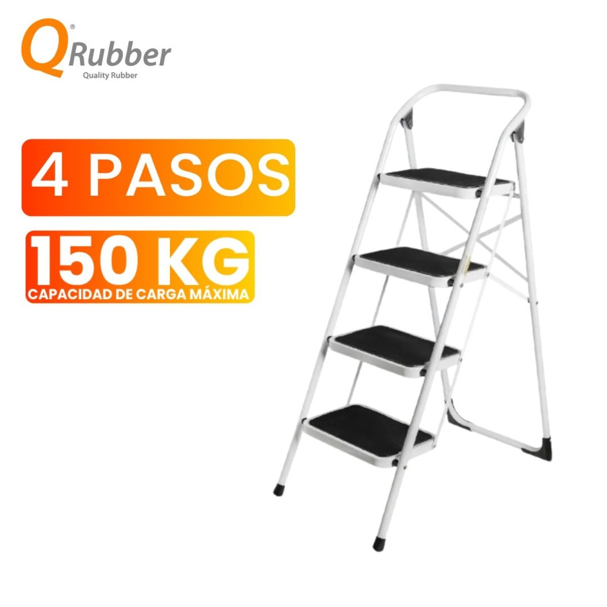 QRUBBER - Escalera plegable de acero 4 peldaños - QRubber