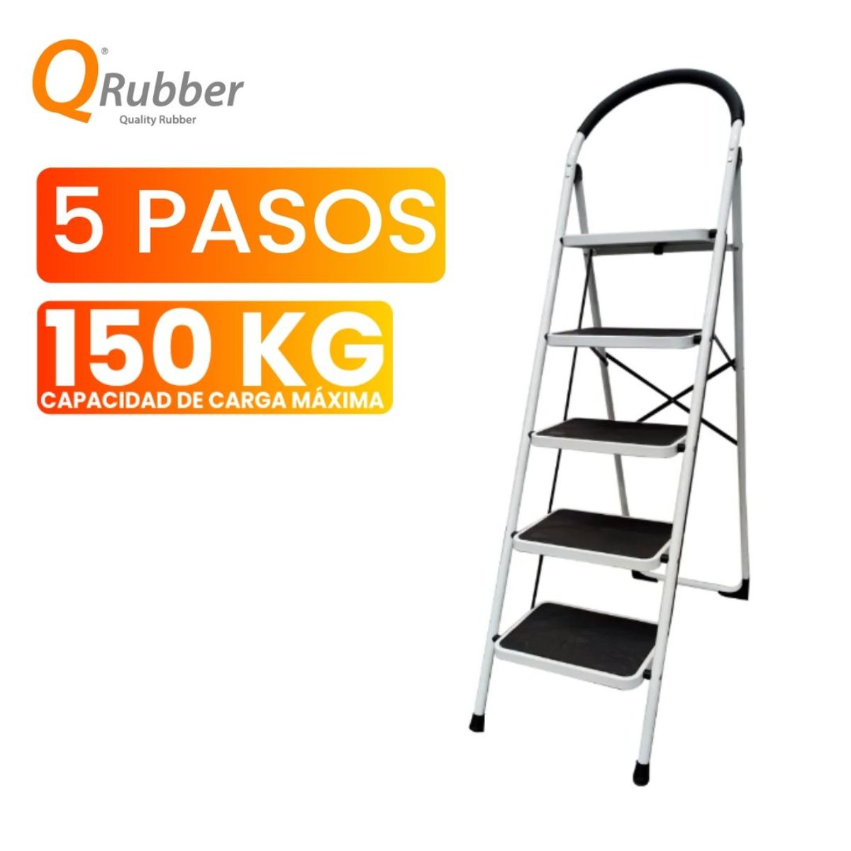 QRUBBER - Escalera plegable de acero 5 peldaños - QRubber