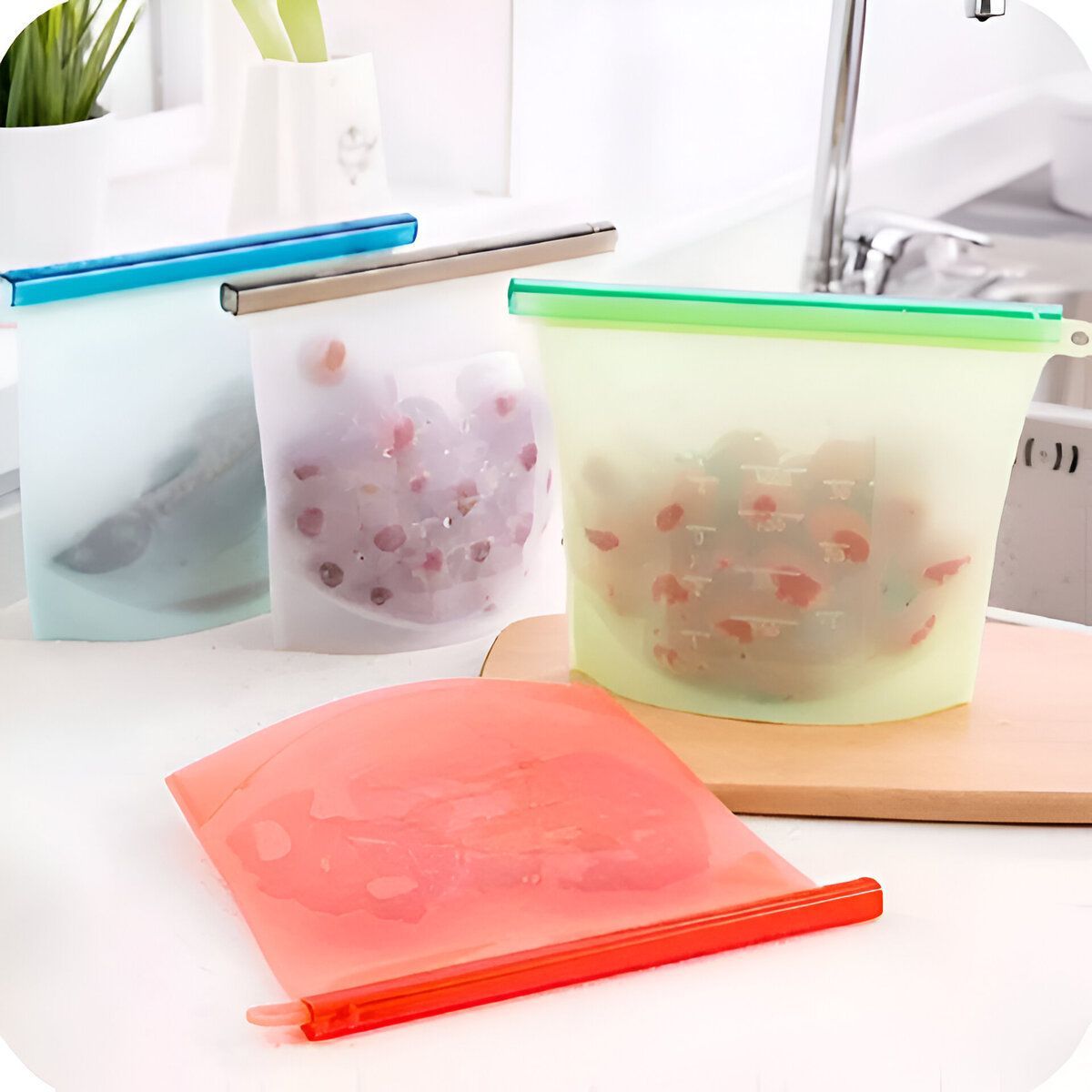 ELMEJORPRECIO - Bolsa De Silicona Para Alimentos De 1500ML Rojo