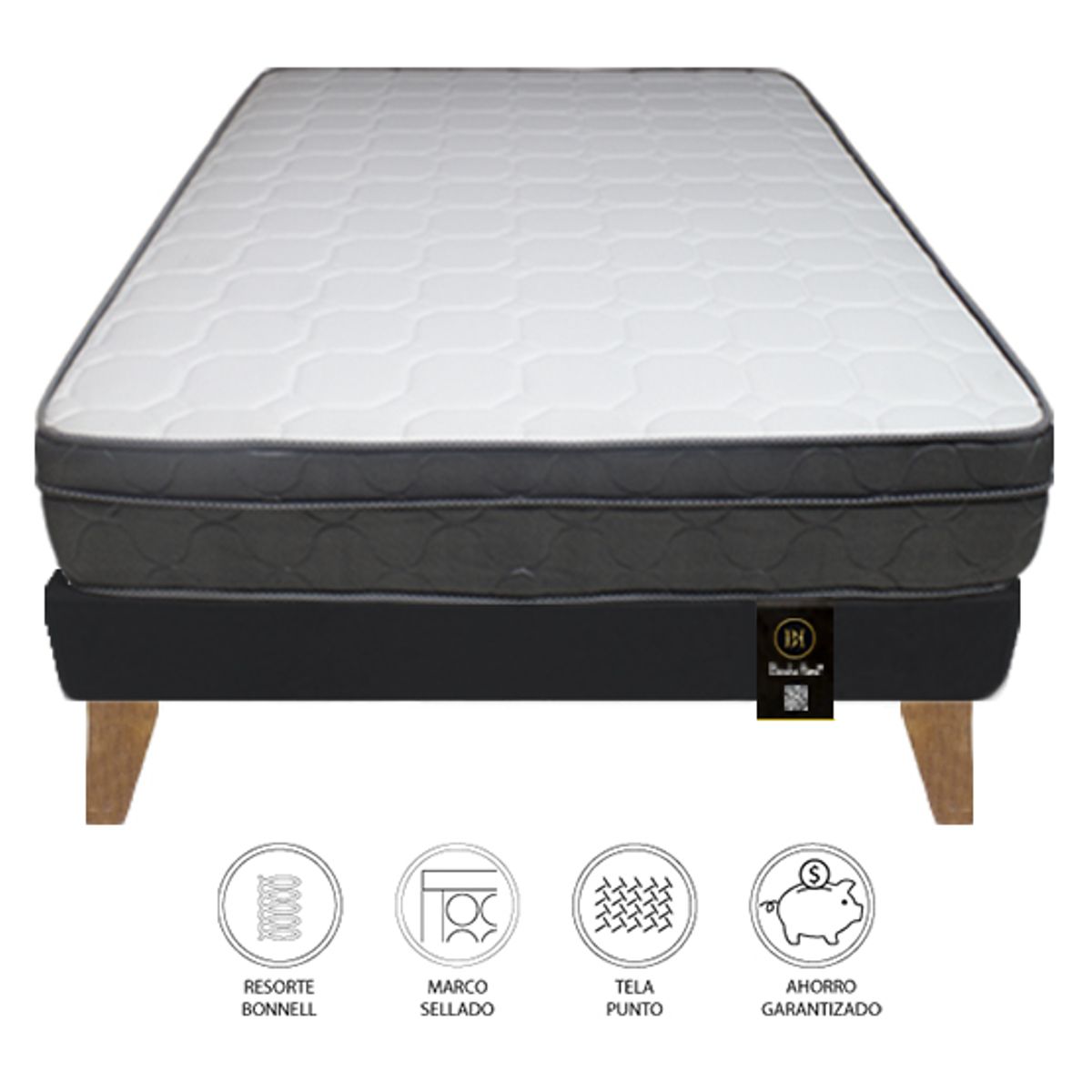 BARAKA HOME - Cama Turin Slim 1.5 Plz + 1 almohada - Negro
