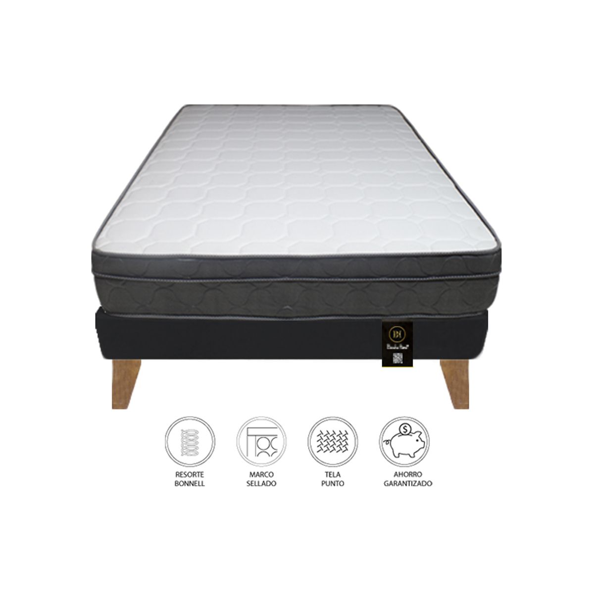 BARAKA HOME - Cama Turin Slim 1.5 Plz + 1 almohada - Negro