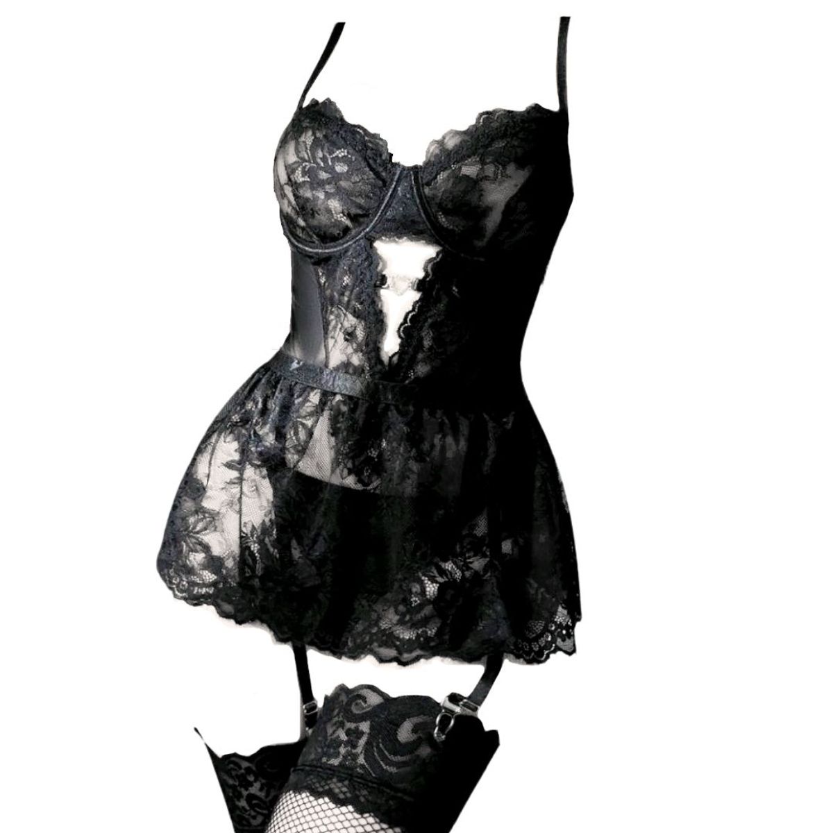 GENERICO - Babydoll Kiara más Medias y tanga hilo de regalo