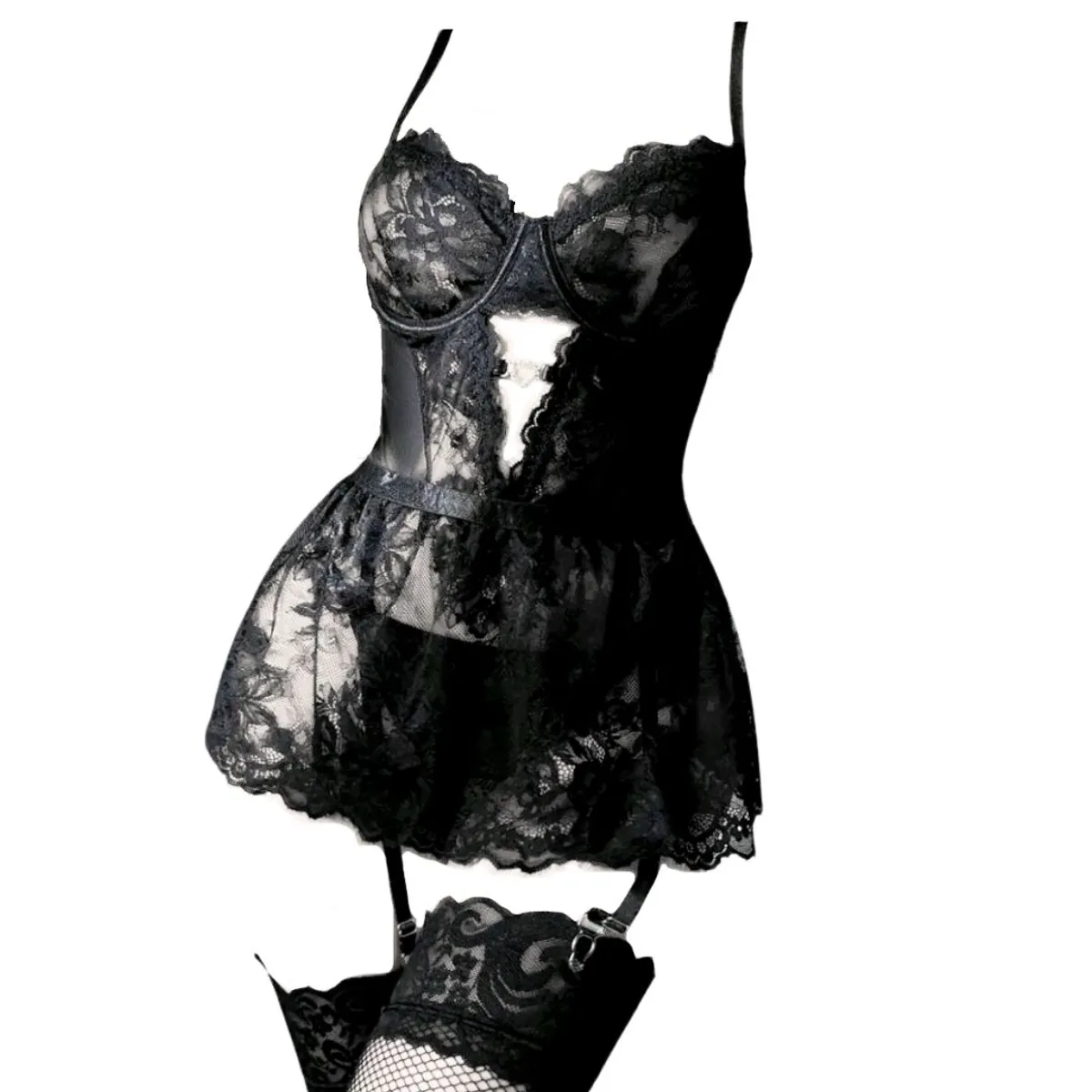 GENERICO - Babydoll Kiara más Medias y tanga hilo de regalo