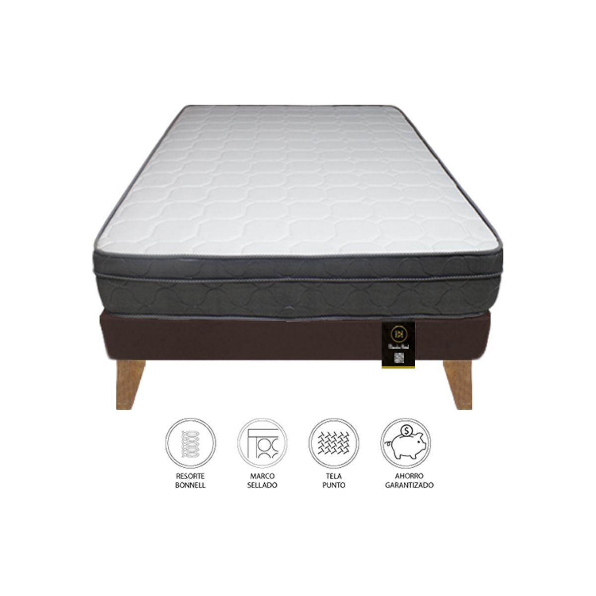 BARAKA HOME - Cama Turin Slim 1.5 Plz + 1 almohada - Chocolate