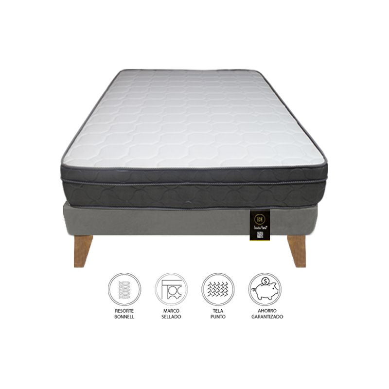 BARAKA HOME - Cama Turin Slim 1.5 Plz + 1 almohada - Gris Oscuro