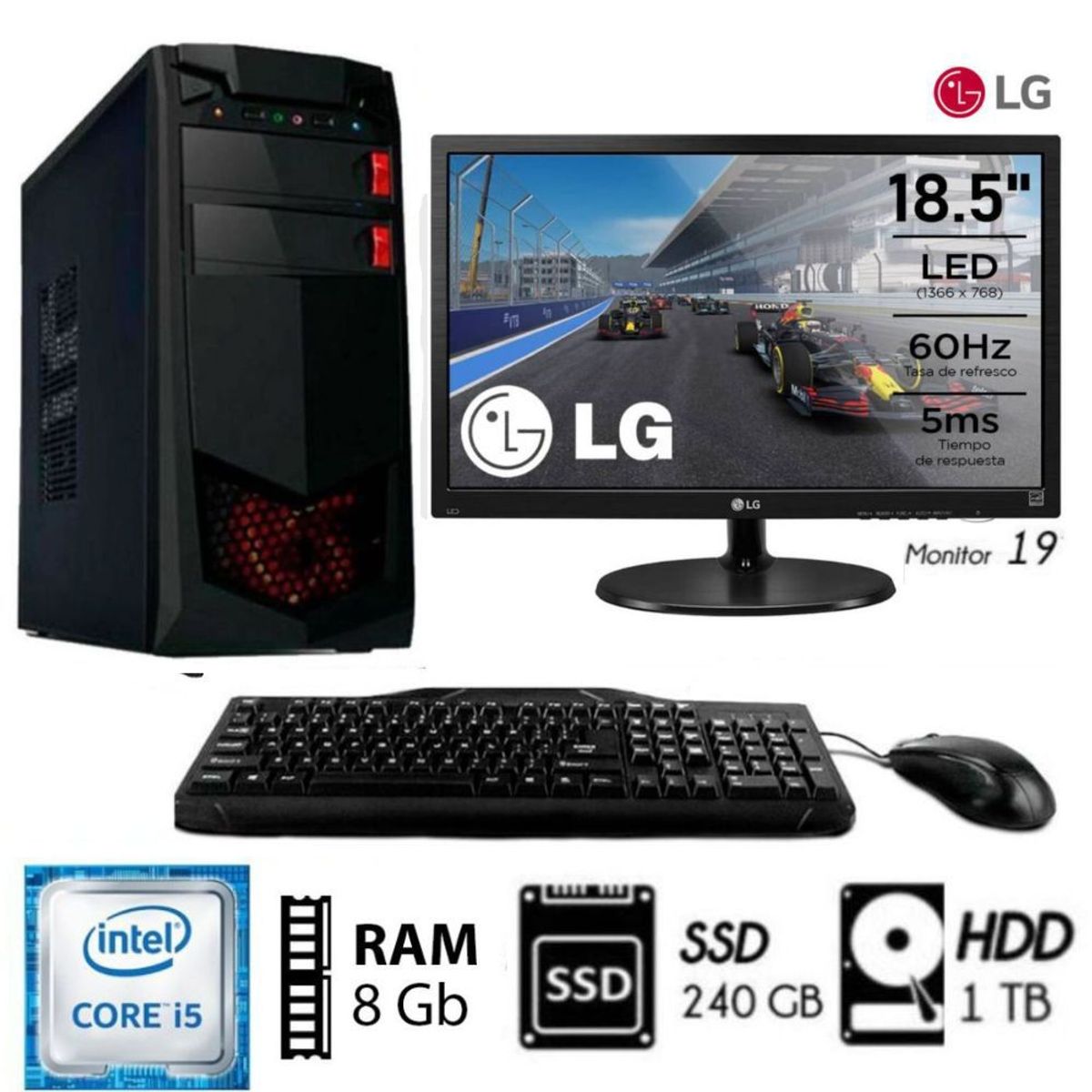 GENERICO - Computadora Pc Intel Core i5 3.2 Ghz Ram 8GB DISCO 1TB+SSD 240GB Monitor 19 LG