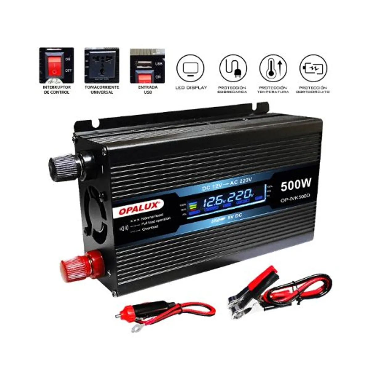 OPALUX - Inversor 12VDC220VAC 500W OP-IVK500D OPALUX