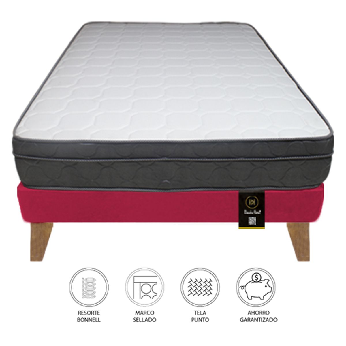 BARAKA HOME - Cama Turin Slim 1.5 Plz + 1 almohada - Rojo