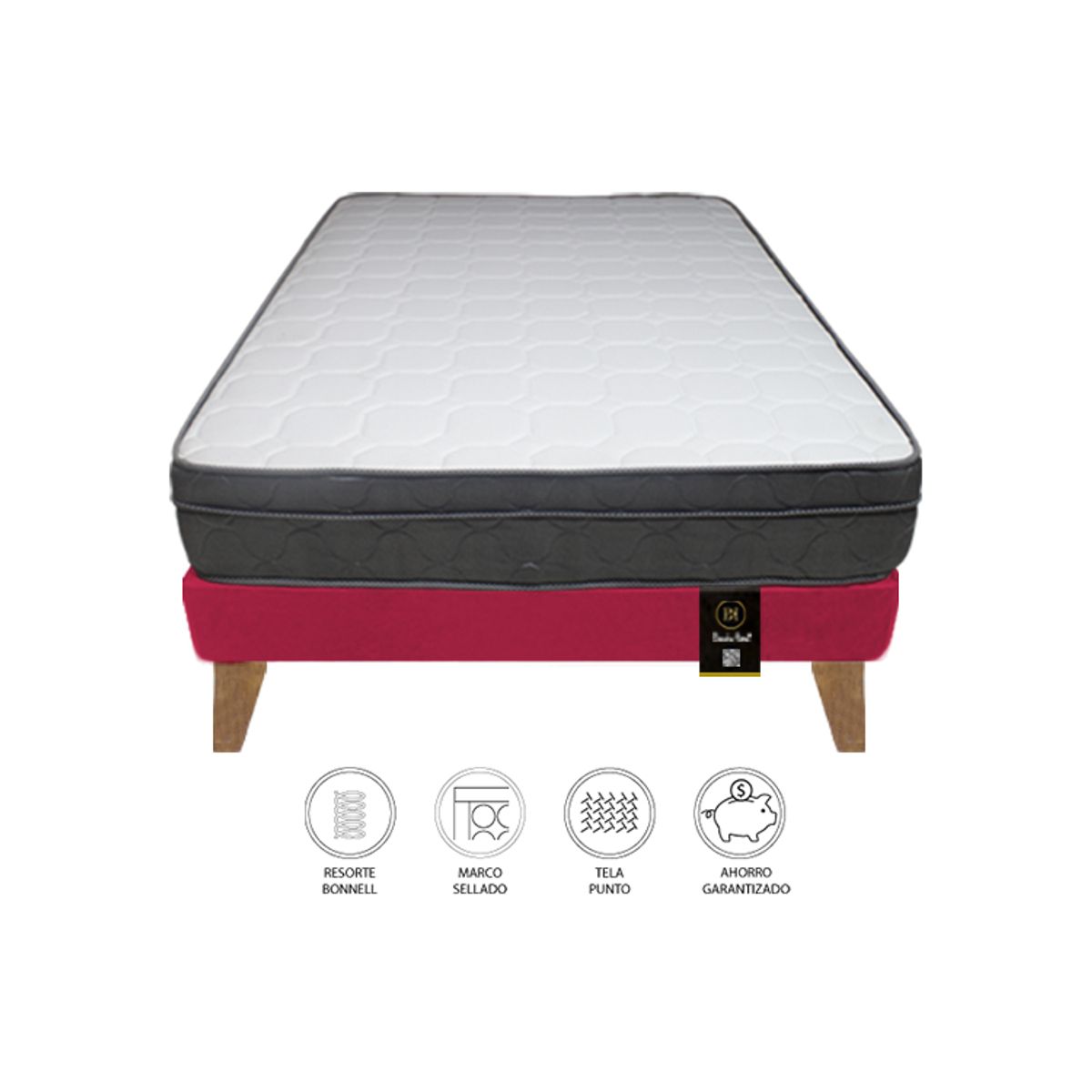 BARAKA HOME - Cama Turin Slim 1.5 Plz + 1 almohada - Rojo