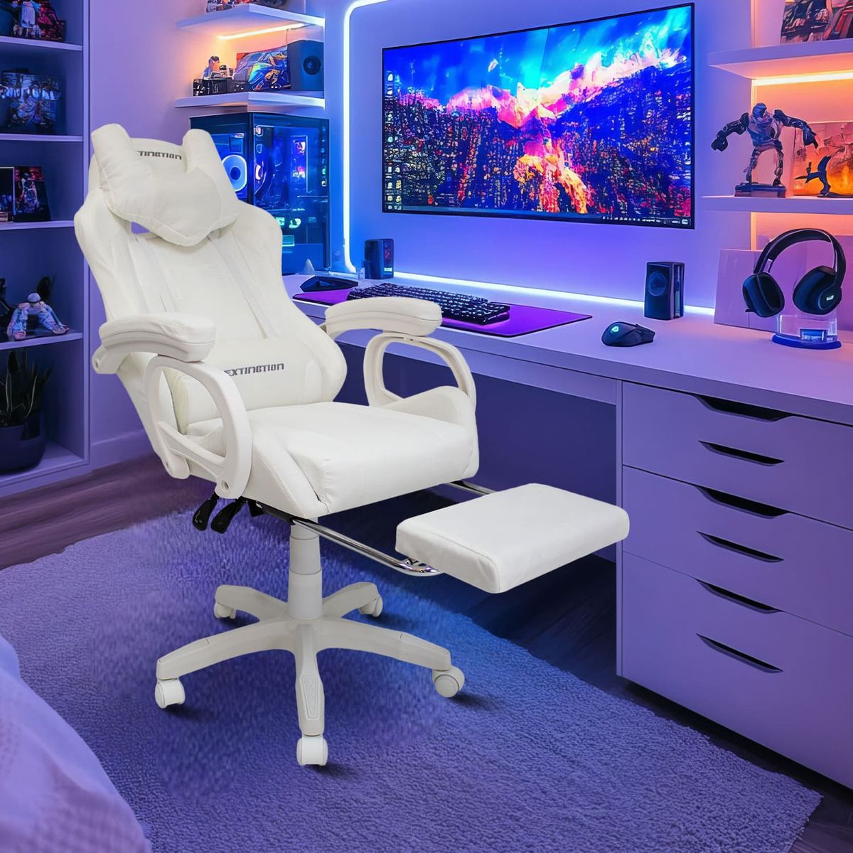 EXTINGTION - Silla Gamer Extingtion Sapp Gamuza Cuerina Color Blanco