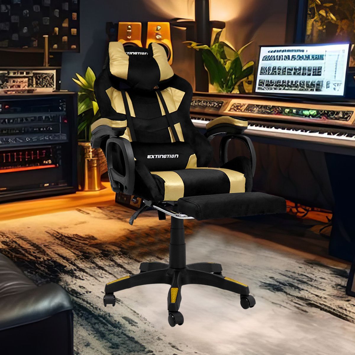 EXTINGTION - Silla Gamer Extingtion Sapp Gamuza Cuerina Color Dorado