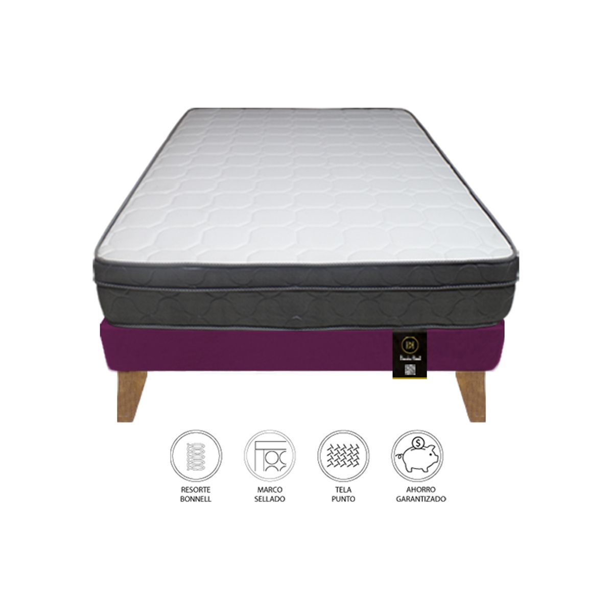 BARAKA HOME - Cama Turin Slim 1.5 Plz + 1 almohada - Purpura