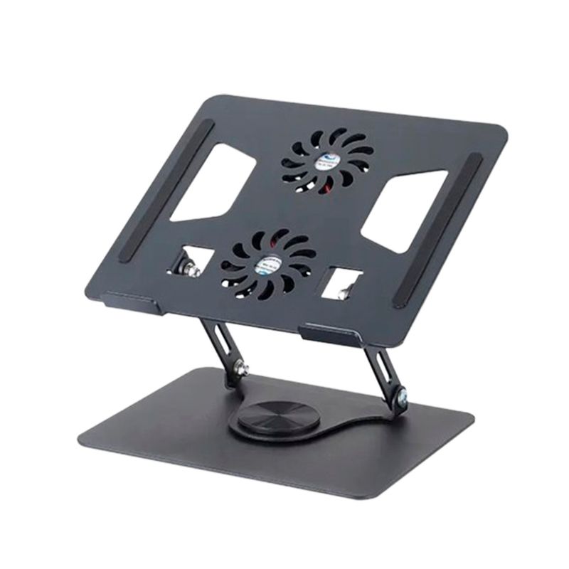 S&T - Soporte de Aluminio S&T para laptop 11-18" Gira 360° Ventilador Doble  HL906F Negro