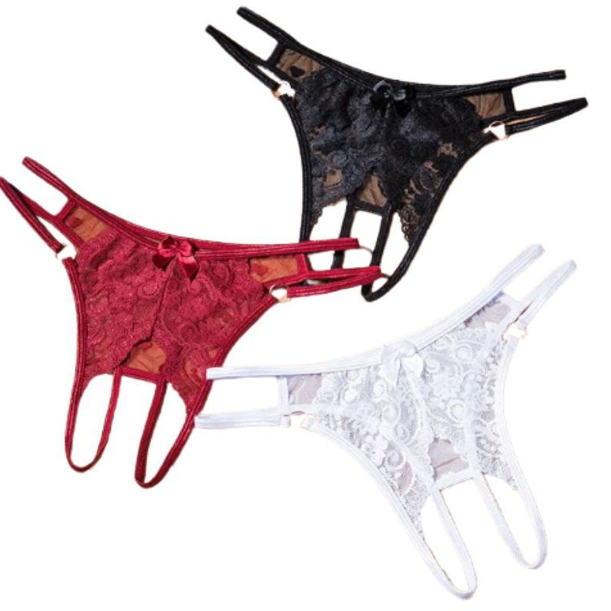 GENERICO - Tanga color negro encaje con abertura sexy