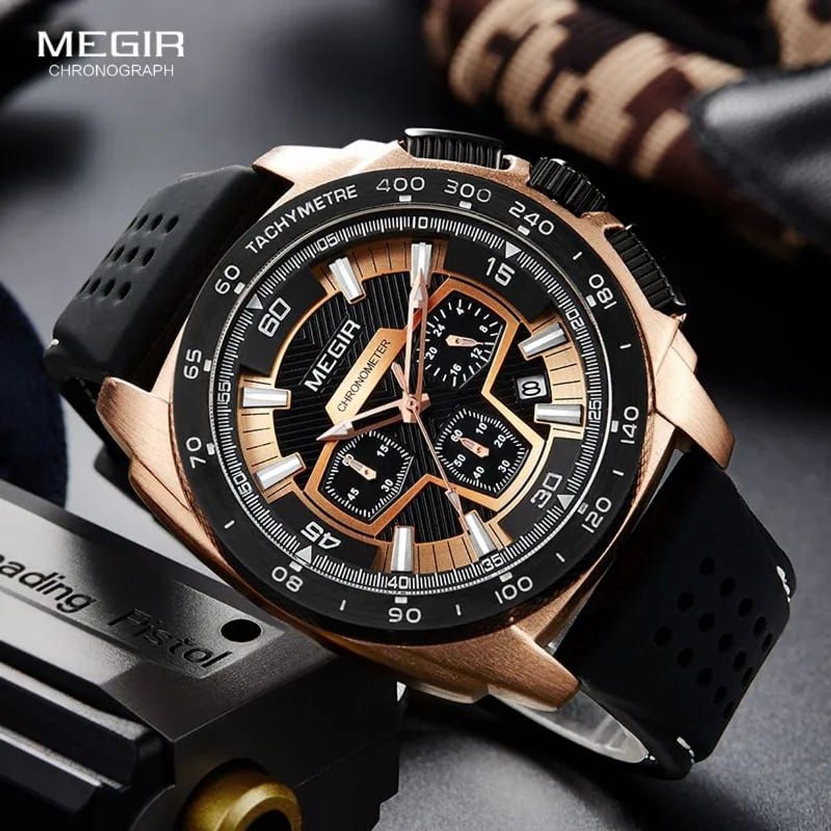 MEGIR - Reloj Megir Acero Oro Rosa con Negro MEG-60