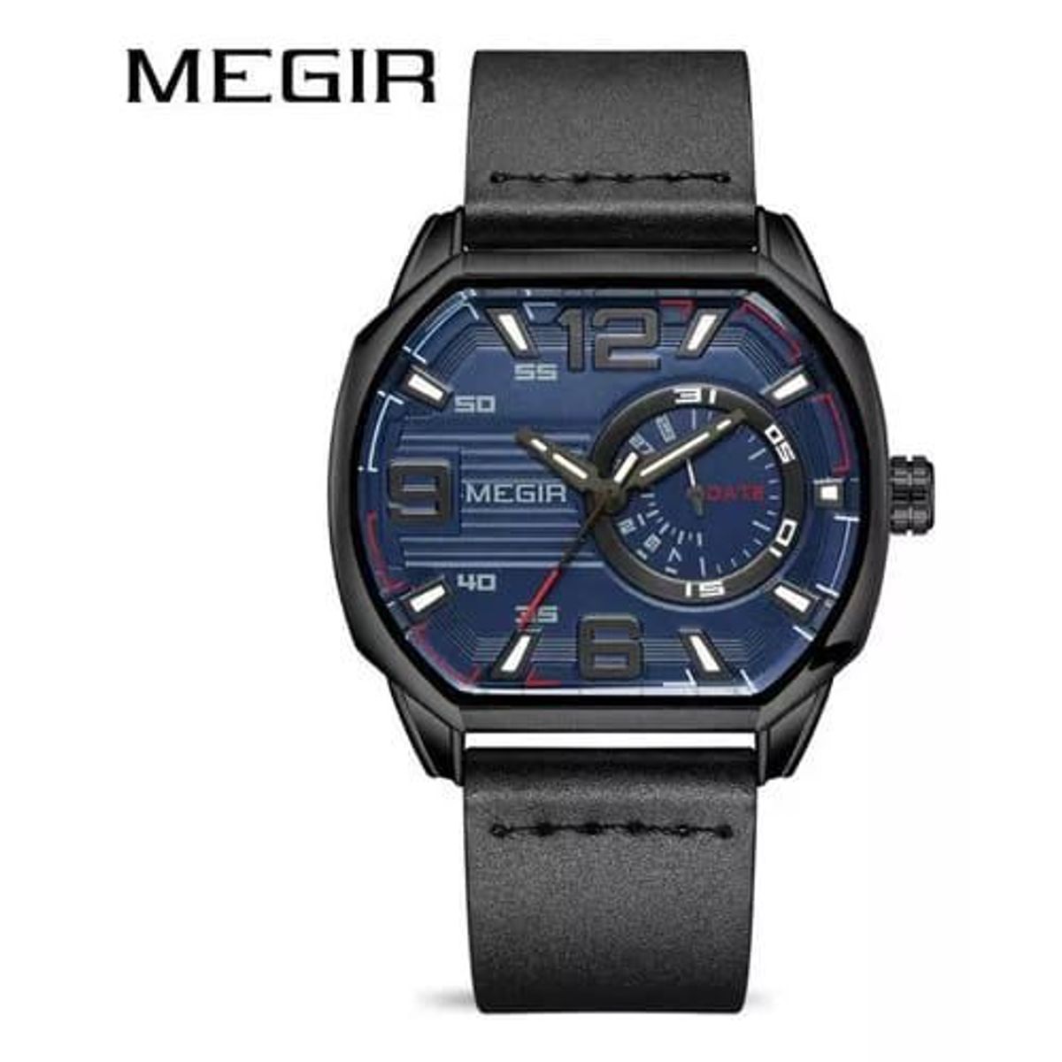 MEGIR - Reloj Megir Azul con correa de Cuero Gris Oscuro MEG-61