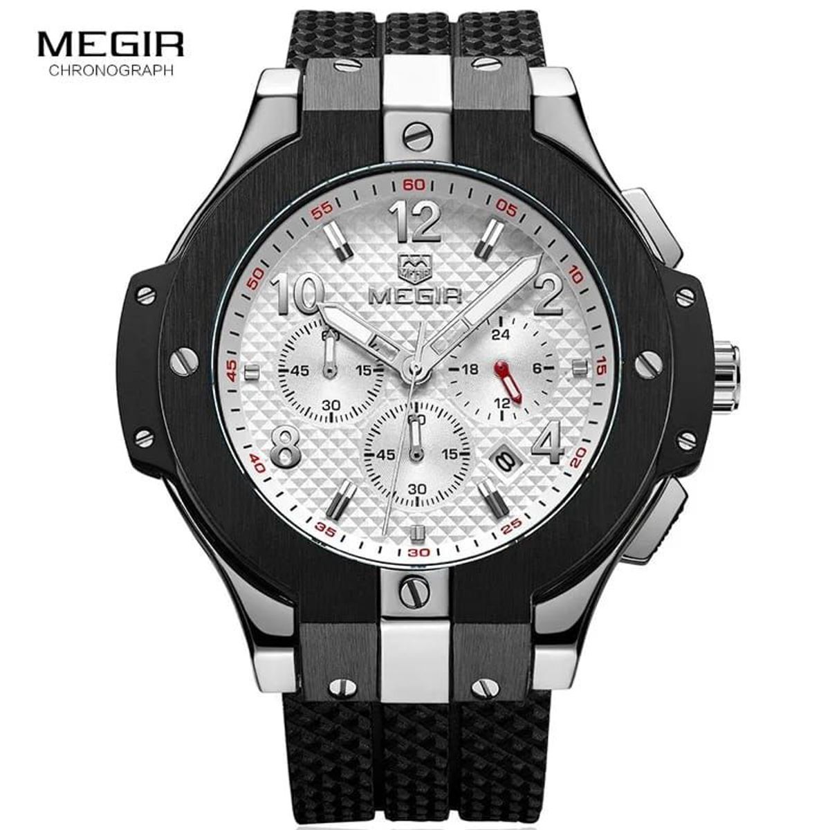 MEGIR - Reloj Megir Silicona Negro con Plateado MEG-63