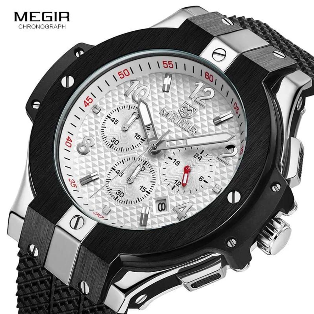 MEGIR - Reloj Megir Silicona Negro con Plateado MEG-63