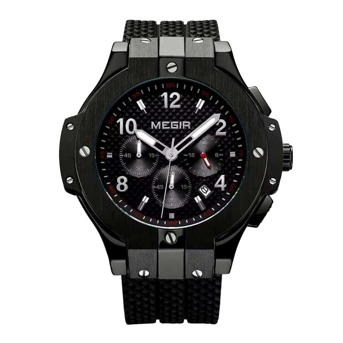 MEGIR - Reloj Megir Acero y correa de Silicona Negro MEG-64