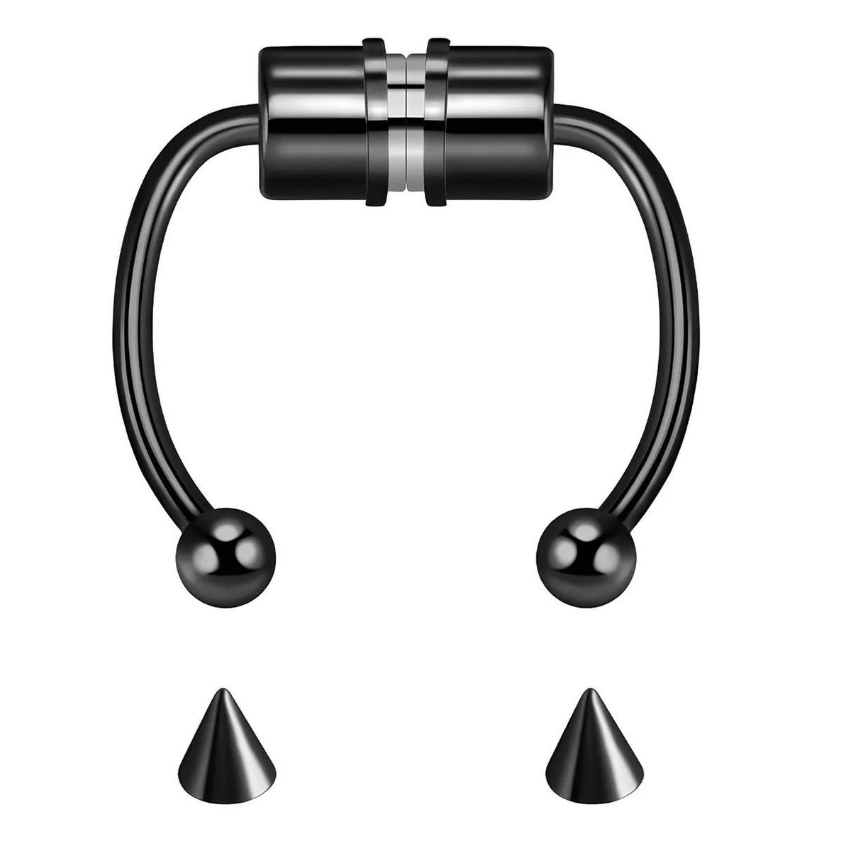 GENERICO - Piercing imantado septum falso negro con repuesto de puntitas