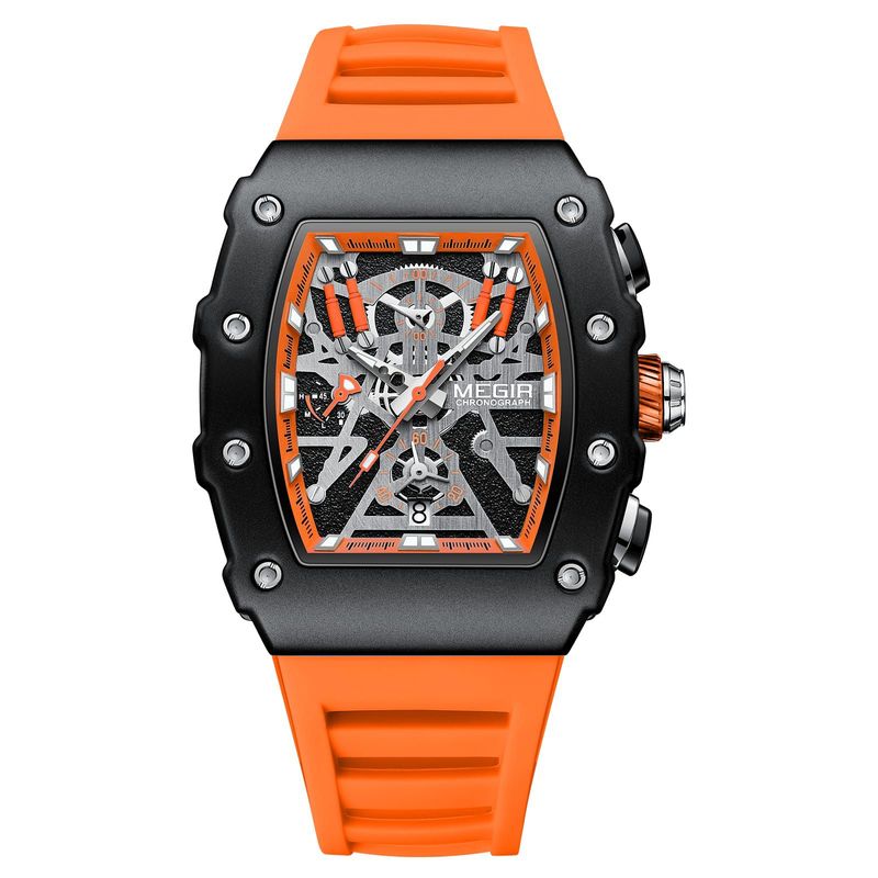 MEGIR - Reloj Megir Rectangular con correa Silicona Naranja MEG-72