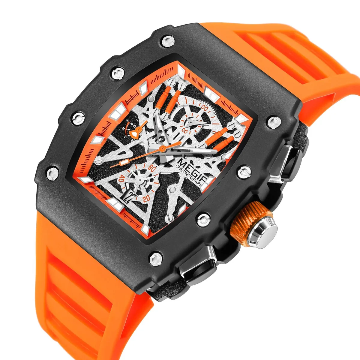 MEGIR - Reloj Megir Rectangular con correa Silicona Naranja MEG-72