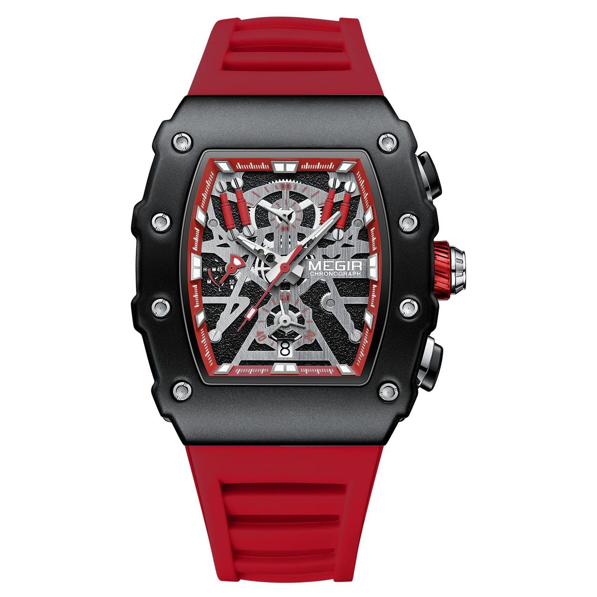 MEGIR - Reloj Megir Rectangular con correa Silicona Roja MEG-71