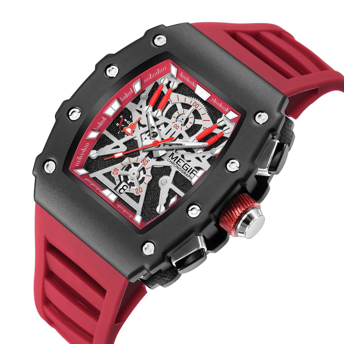 MEGIR - Reloj Megir Rectangular con correa Silicona Roja MEG-71