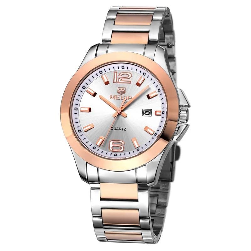 MEGIR - Reloj Megir Acero Plateado con oro rosa MEG-76_.